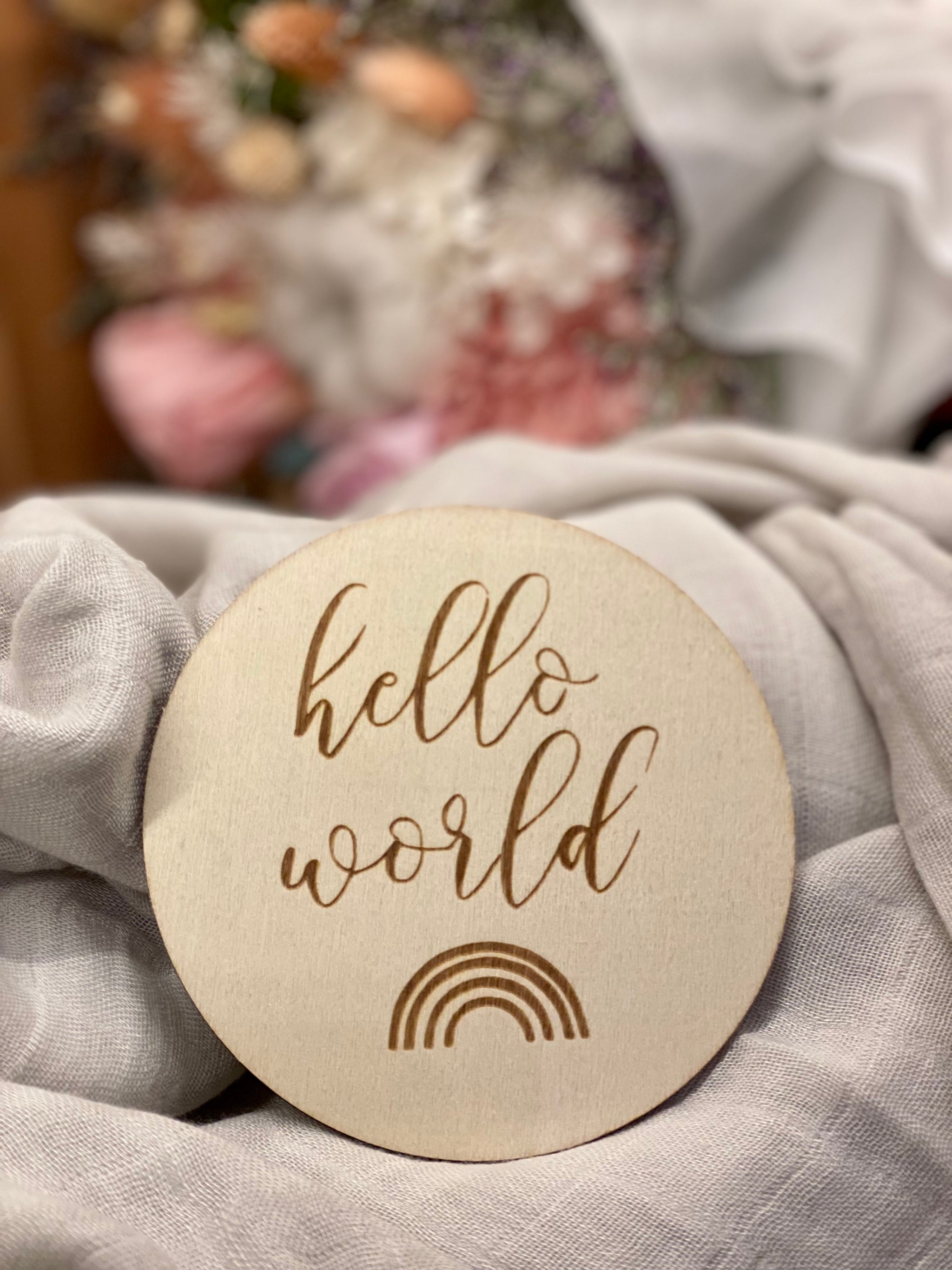 Hello World Newborn Birth Announcement Wooden Card Lullubee Kids