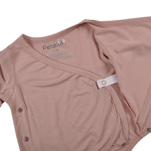 Load image into Gallery viewer, kimono long sleeve onesie in pink, showing the snap button detail
